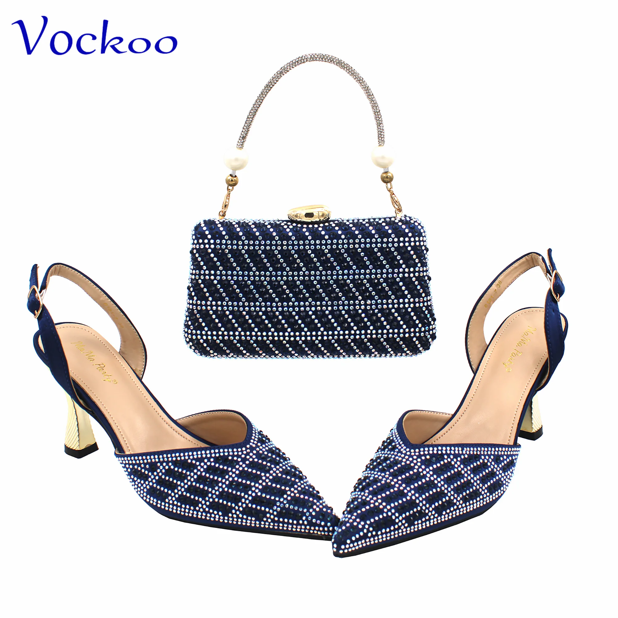 

Navy Blue New Design Nigerian Women Shoes and Bag Set High Quality Specials Arrivals with Shinning Crystal for Dress