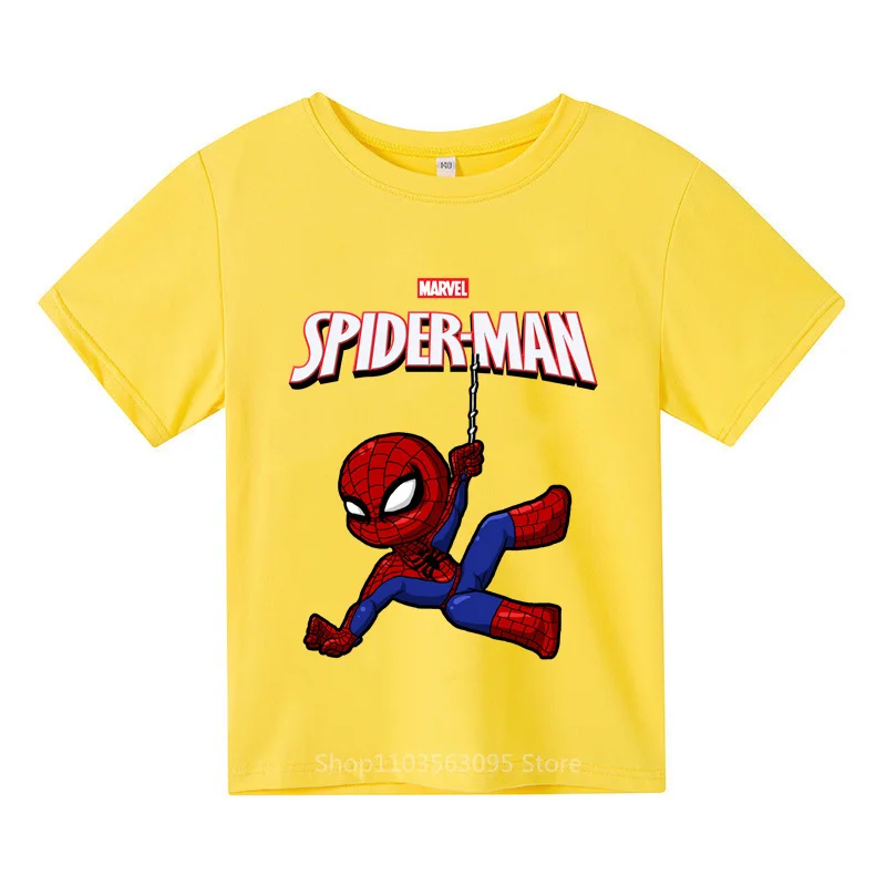 2024 Summer New Marvel Spider-Man Cartoon Print T-shirt Boys Girls Cotton Casual Stylish Kids Short Sleeve Top Fashion Wear