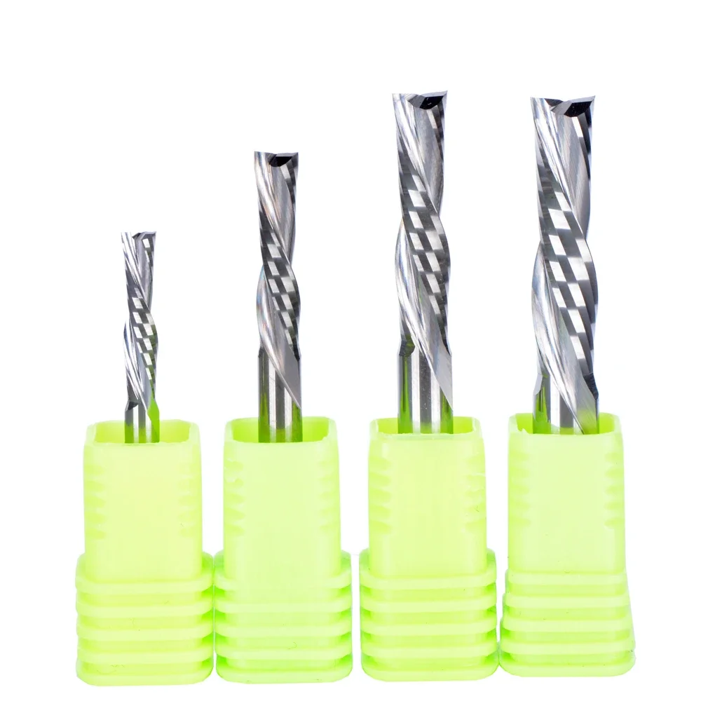 10pcs 3.175/4/5/6mm 3A TOP Quality left handed 2 spiral flute bits, Down Cut carbide endmill, Left-Handed spiral cutter