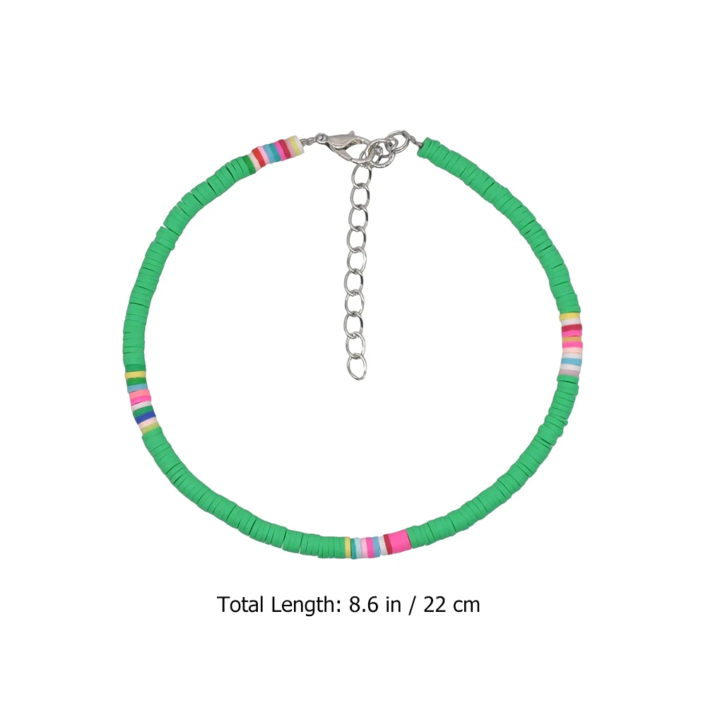 

s Mixed Bohemian Style Green Polymer Clay Foot Chain Women Anklet Beach Wear Waterproof Adjustable Women Anklet