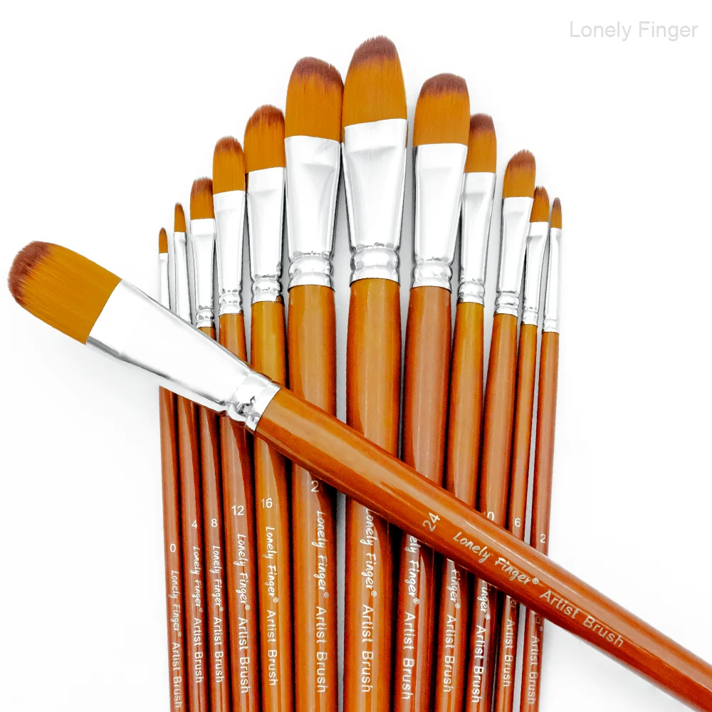 مجموعة فرش طلاء فنية بمقبض طويل مكونة من 13 قطعة، 4 أشكال أطراف: مدببة/مسطحة/زاوية/فيلبرت لفن وحرف الوسائط المتعددة، مقبض خشبي