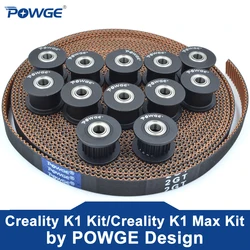POWGE Black Creality K1 Kit of 3Meters 2MGT 2GT-7.7 RF Open Timing belt 12pcs of 2GT 20 Teeth Idler Pulley Bore 4mm 3D Printer