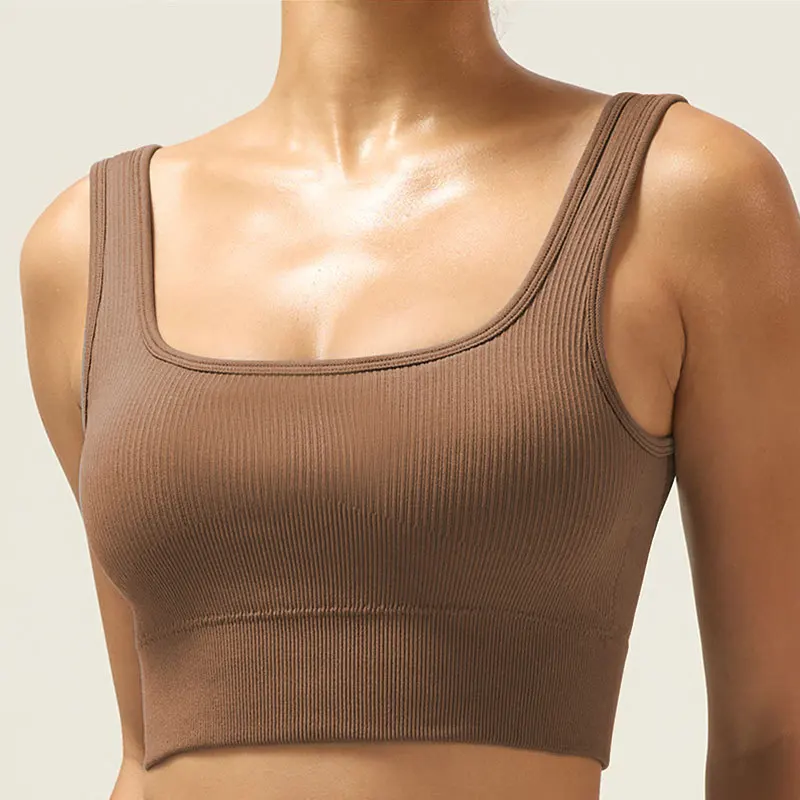 New Women's Ribbed Yoga Vest Sports Bra Large Breast Gathering Fitness Bra Beautiful Back High Strength Shockproof Fitness Wear