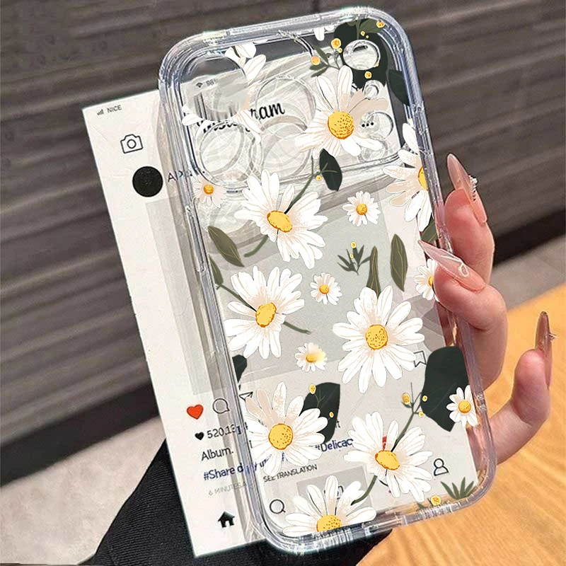 Flower Clear Case For Samsung Galaxy S26 Edge S25 FE S24 S23 S22 Note 20 Ultra 10 Plus Lite S20 FE INS Daisy Soft Pattern Cover