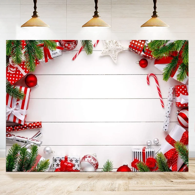 Merry Christmas Theme White Wooden Board Photography Backdrop Winter Holiday Party Xmas Bells Decor Gift Bokeh Photo Background