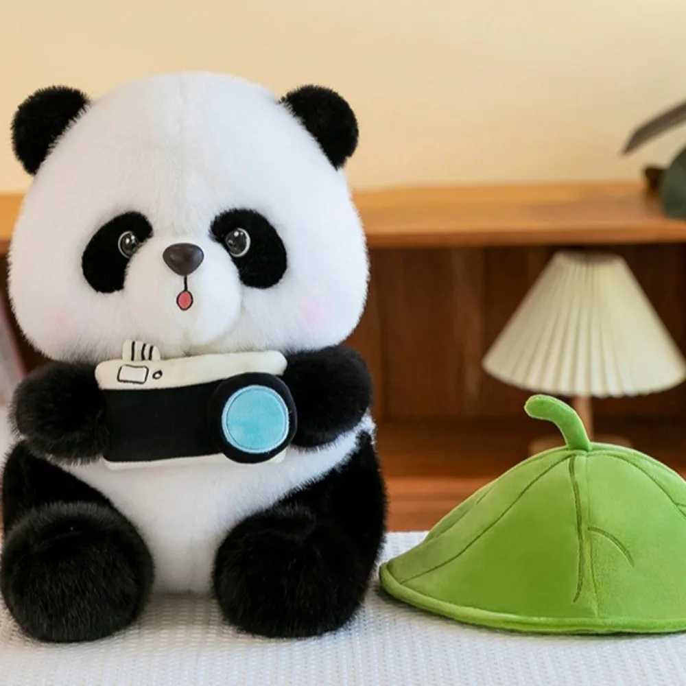 Sofa Cushion Cuddly Panda Plush Toys Fluffy Soft Panda Holding Camera Doll Lovely Kawaii Panda Doll Christmas Gift