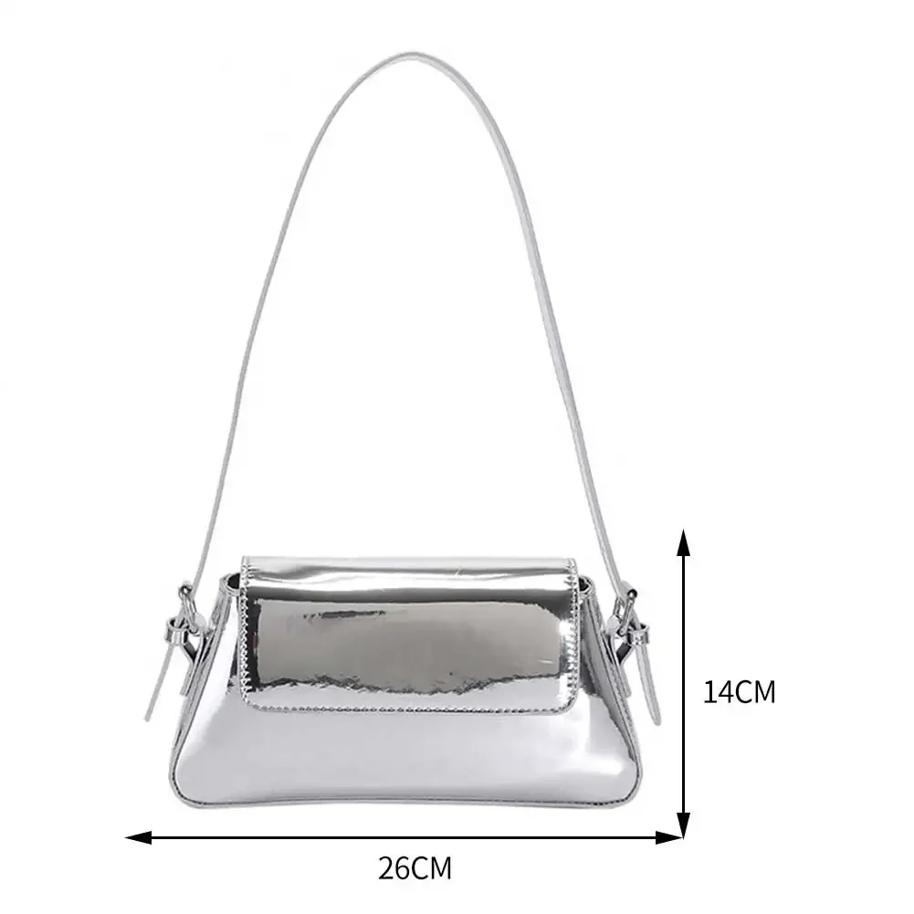 Bright PU Leather Handbag Luxury Brands Designer Small Tote Bag Women Silver Armpit Bag Ladies High Quality Fashion Shoulder Bag