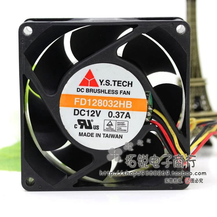 Y.s.tech Fd128032hb 12v 0.37a 8032 8cm Three-Wire Double Ball Cooling Fan