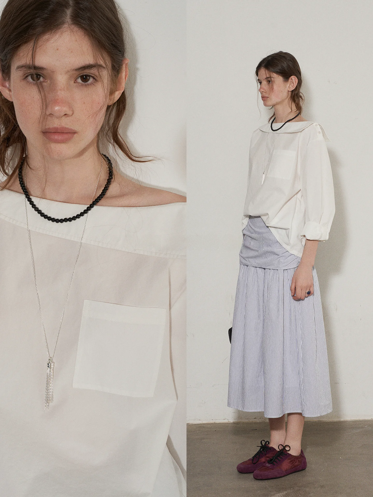 

Женская свободная блузка Lofi из чистого хлопка с длинным рукавом, классическим воротником и бантом на плече, осенняя модная универсальная модель