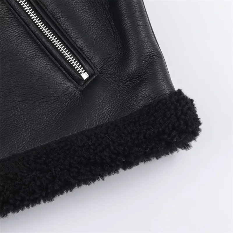 レディース フェイクレザー調ジャケット 両面フリース ジッパー ハイネック ショートジャケット 秋冬 レトロ シンプル カジュアルウェア