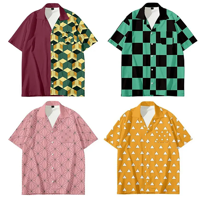 

Рубашка унисекс с 3D принтом аниме «Демон», 2022, женская/мужская повседневная летняя рубашка с короткими рукавами и свободными пуговицами, уличная одежда в стиле аниме