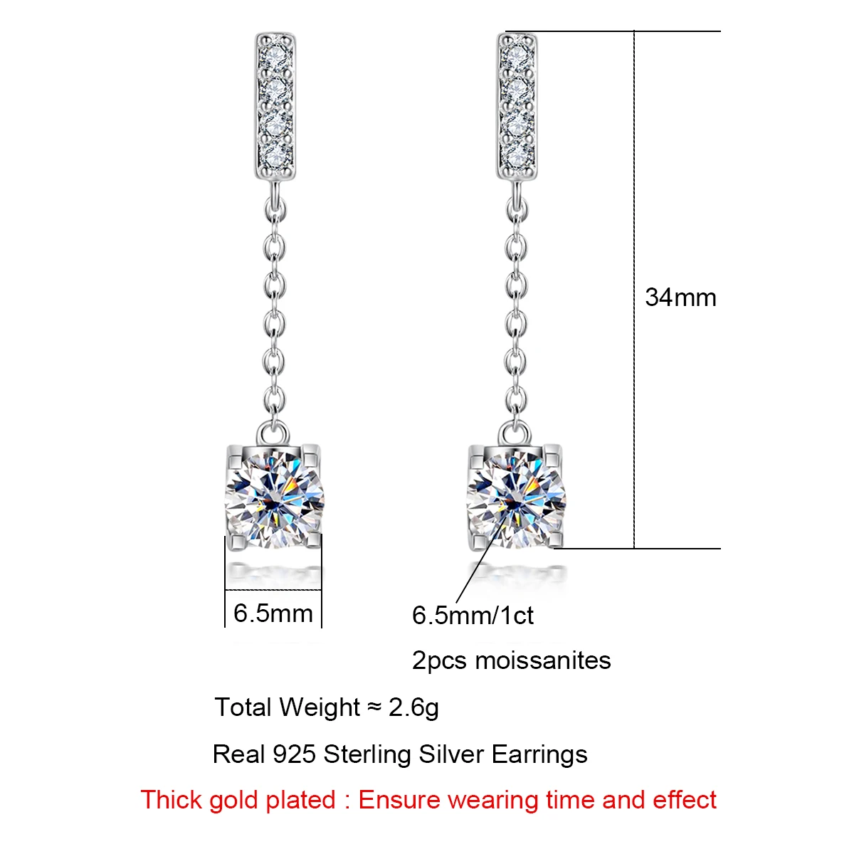 AnuJewel 1 Carat D Color Moissanite Diamond Classic Earrings 18K White Gold Plated Charm Earrings For Women Jewelry Wholesale
