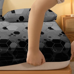 Sheet equipped with geometry printed for bed, simple and modern, mate, bedroom, bedding, pillowcases, 1 set 6 Main Sales Casal Bedding - №5