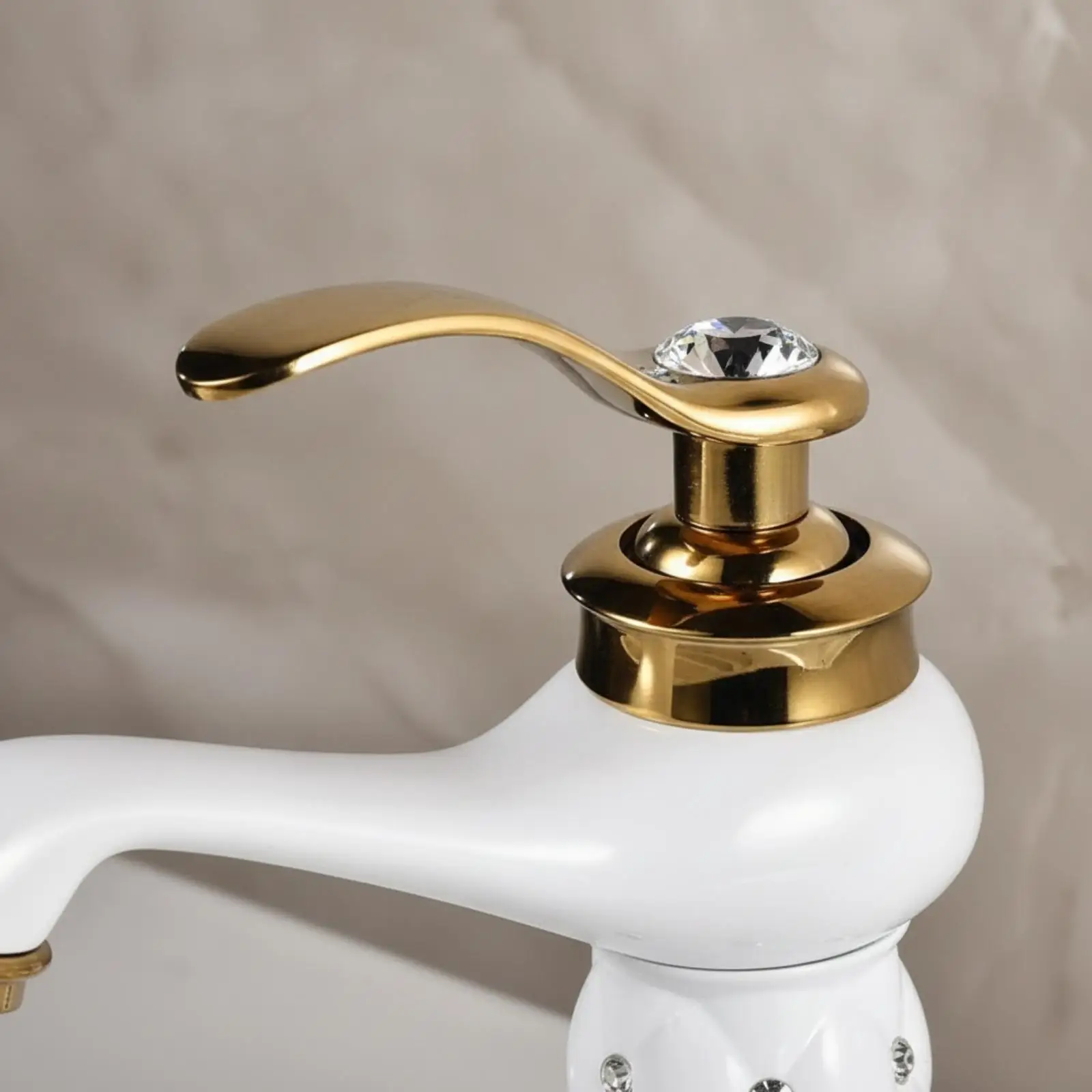 Compact Single Lever Basin Faucet with Quilted Faceting Rhinestone Decor for Bathroom Sink Vanity Area Classic