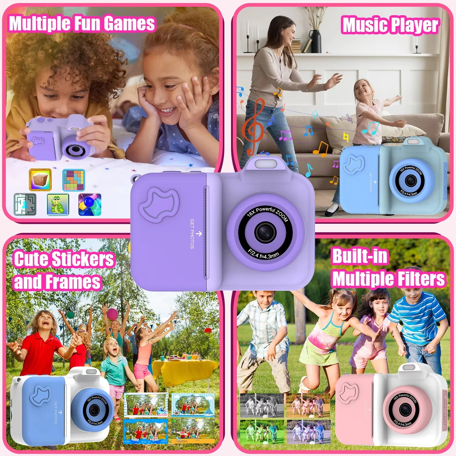

Instant Print Camera For Kids Mini Digital Video Camera Dual Lens Photo Printing Thermal Paper Toys Camera Boys Girls Gifts