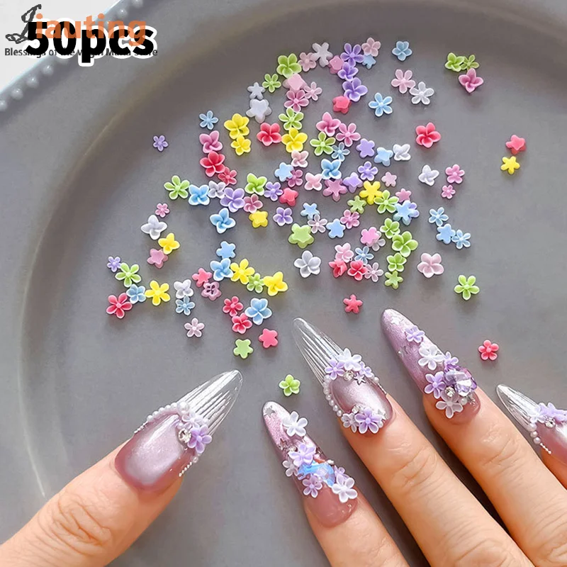 50Pcs Colorful Frangipani Nail Charms 3D Five-Petal Floral Decor For DIY Press-On Nails Manicure Embellishments