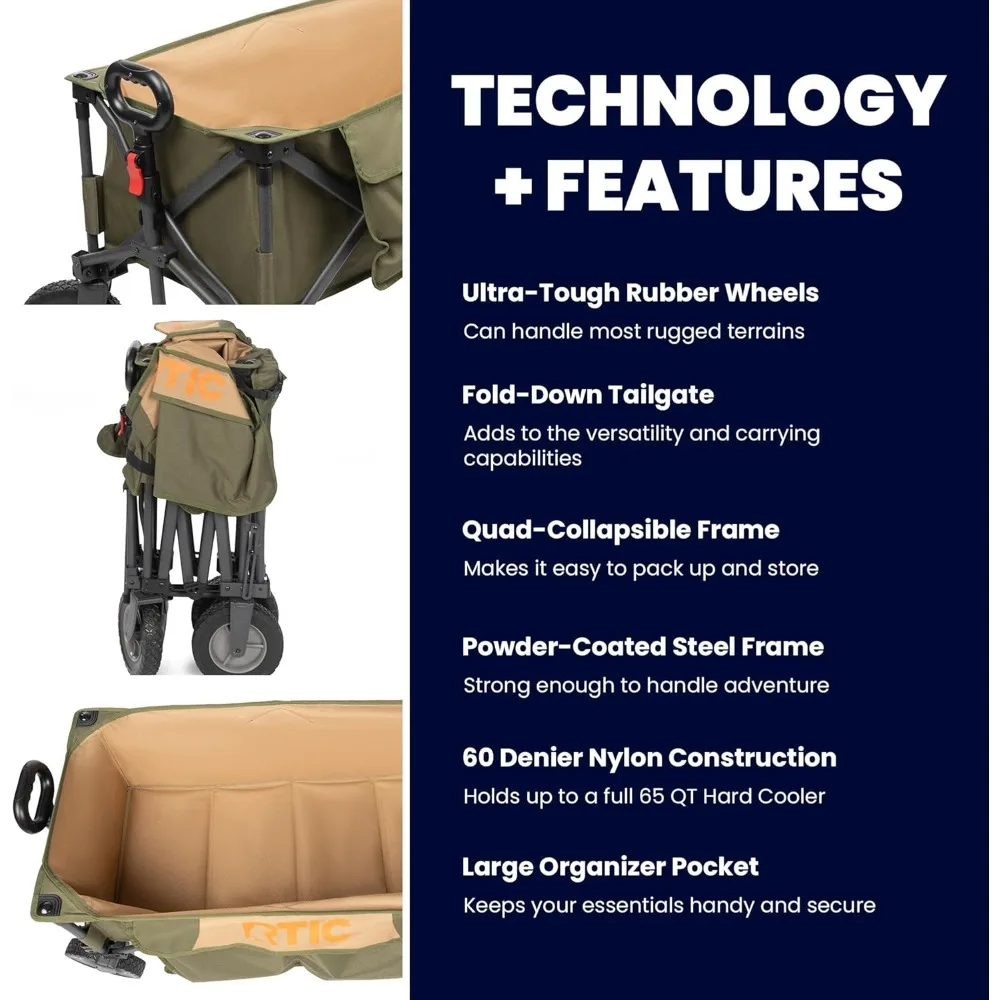 Carrinho utilitário dobrável todo-o-terreno com recurso push-pull para camping, portátil e dobrável, ideal para aventuras ao ar livre