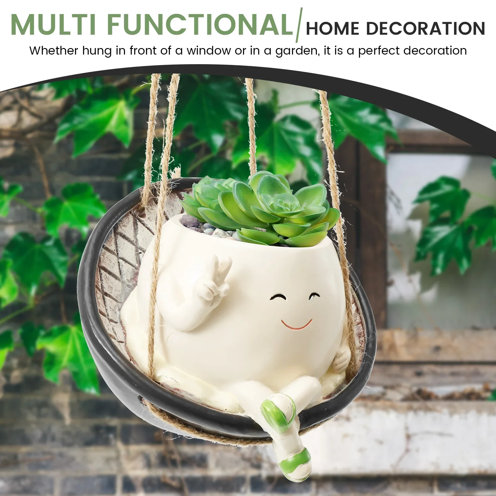 Synthetic Resin Originality Swing Chair Planter Pot Easy to Hang Fun Smiling Flower Pot for Home Garden Decoration