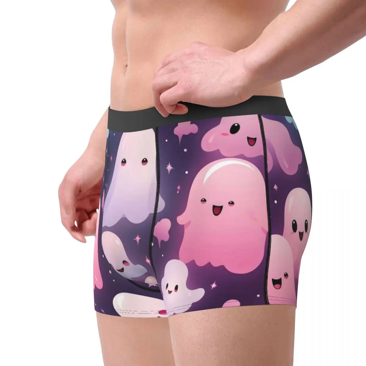 Roupa interior fantasma rosa dos desenhos animados engraçado homem de halloween shorts briefs bonito boxer shorts quente impresso plus size cuecas