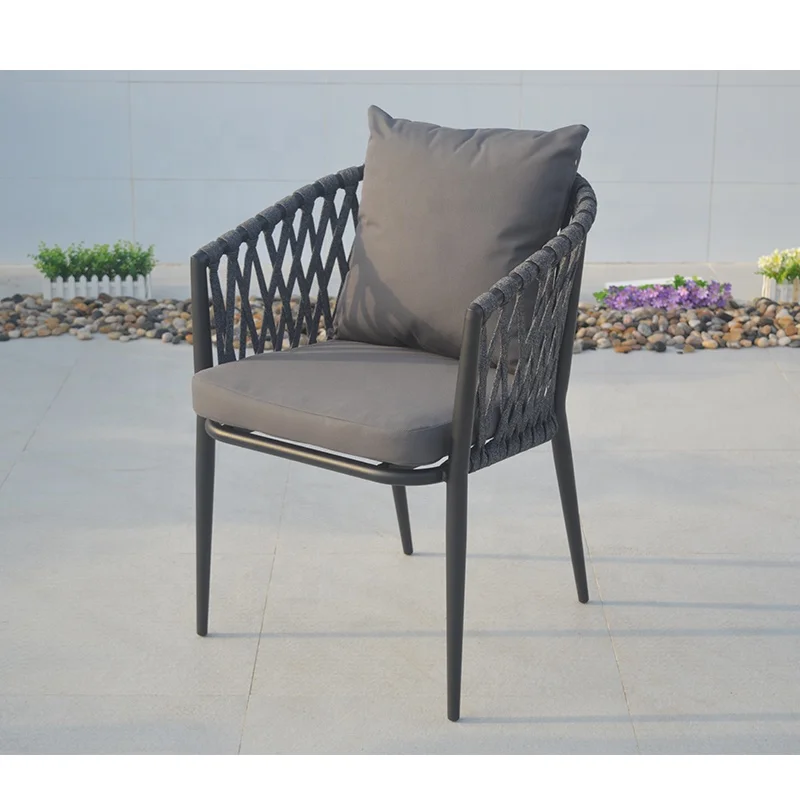 Restaurant Chair Outdoor Dinner Party Furniture Aluminum Cheapest Rope Outdoor Chair With Soft Cushion