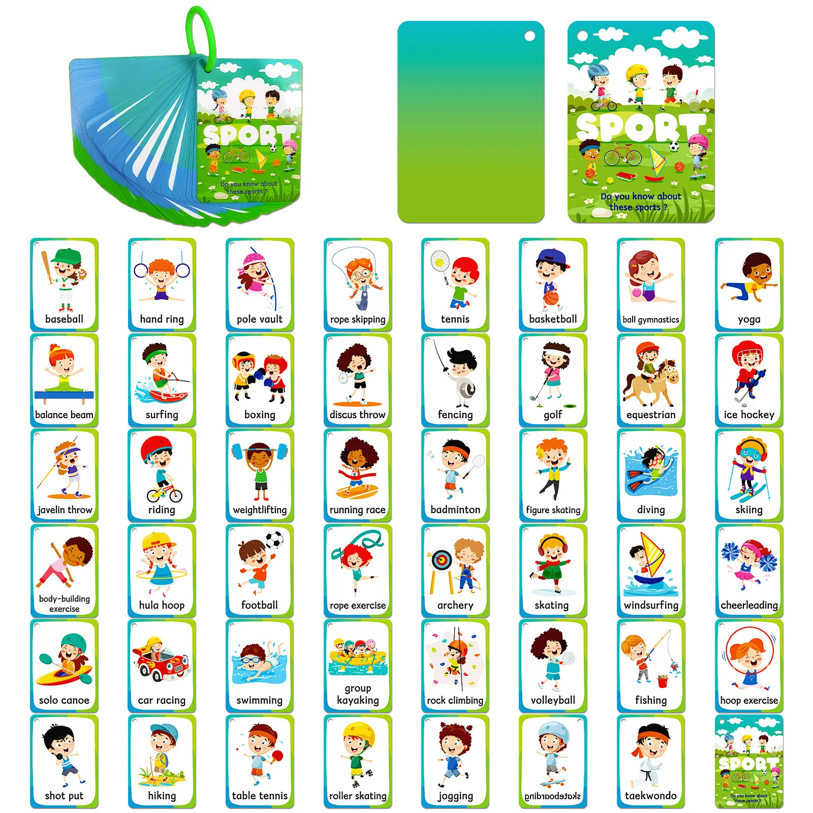 48pcs/Set Kids Sports Cognition Flash Cards Baby Early Learning Educational Cards  for Preschool Montessori Teaching