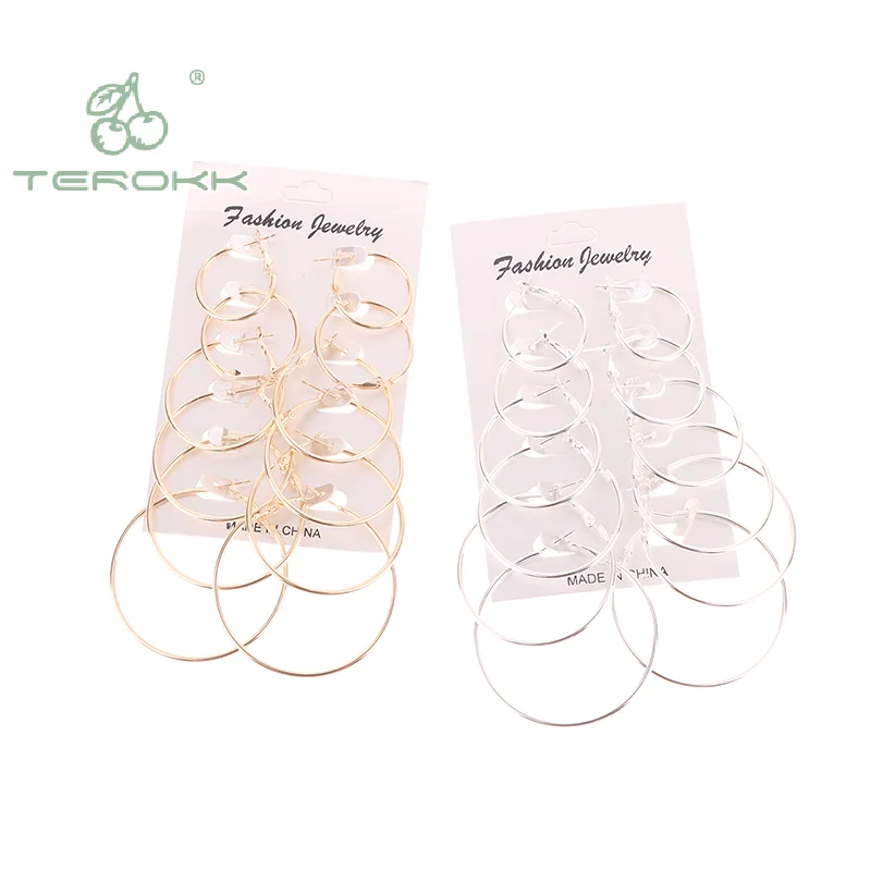 6Pairs/set Hoop Earrings Gold Silver Color Small Big Circle Earring Set For Women Simple Punk Ear Clip Fashion Jewelry