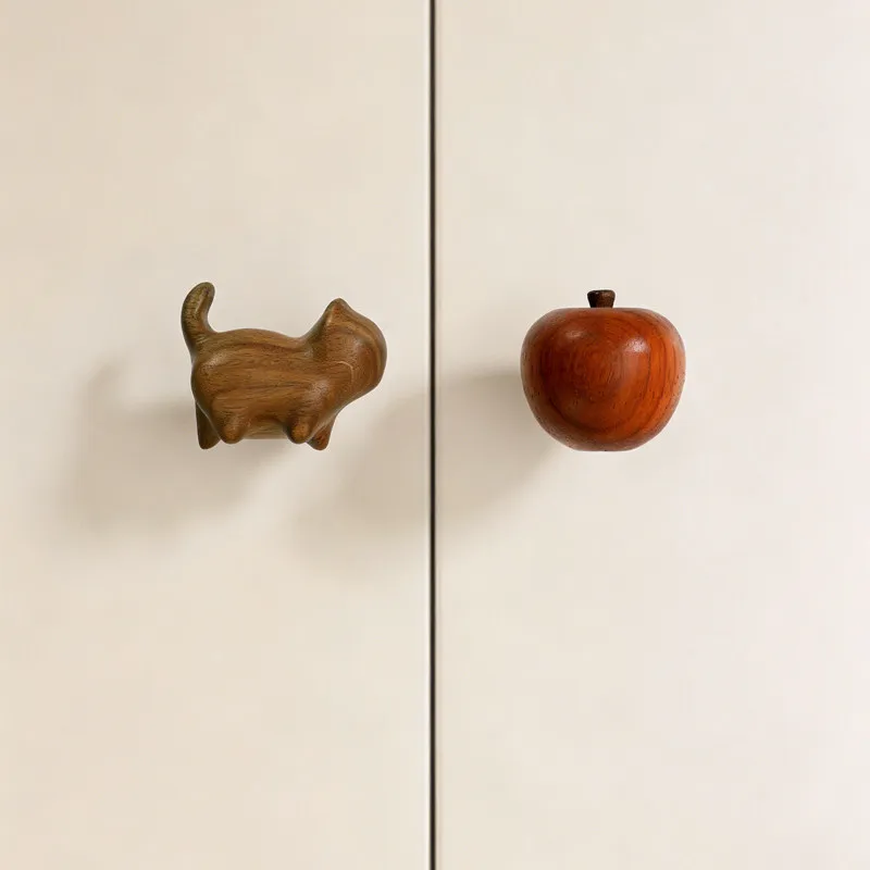 Cartoon Sandalwood Cabinet Handle Cute Light Luxury Kids Room Drawer Knob Wardrobe Door Pull for Nursery Furniture