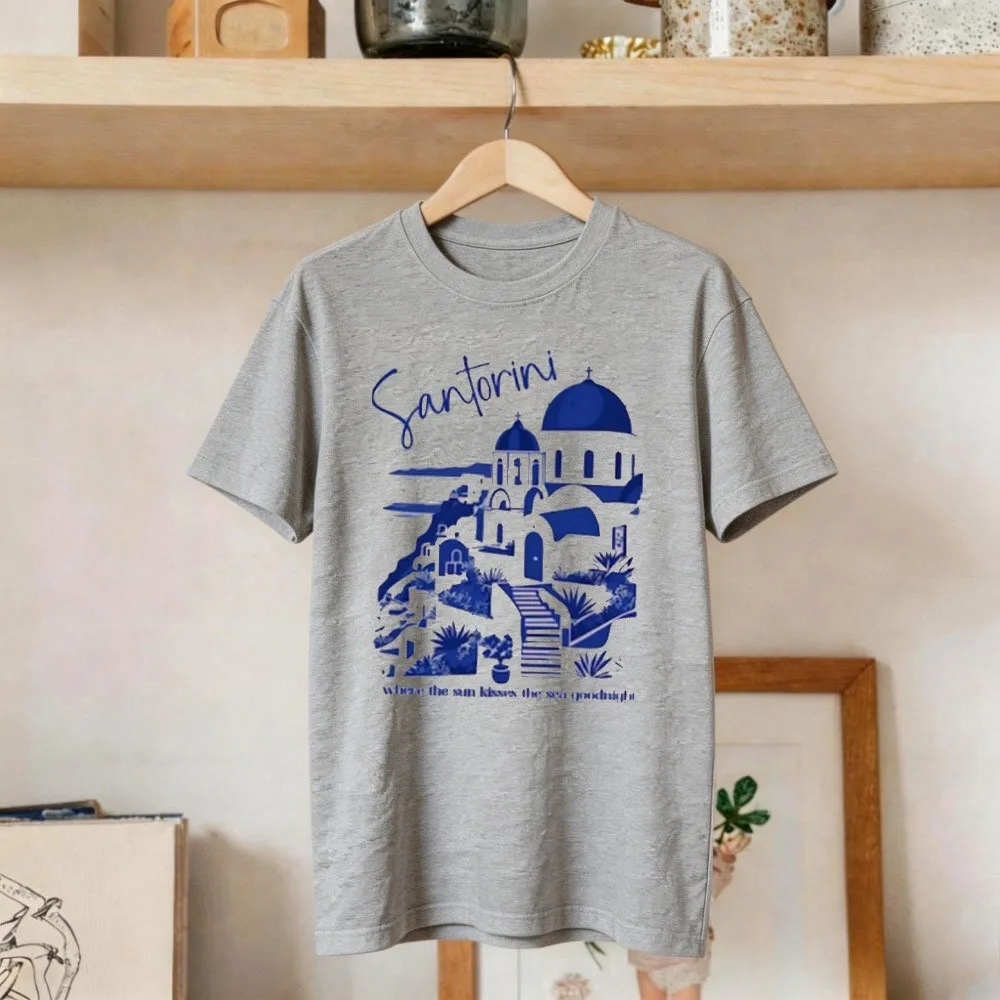 Santorini Shirt Greece Vacation TShirt Coastal Granddaughter Old Money Aesthetic Shirt Girls Trip Mediterranean Tee