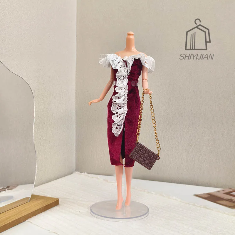 30cm Supermodel Doll Clothes Accessories Vintage Night Shanghai Chinese Lace Cheongsam Elegant Girl Dress Up Princess Clothes