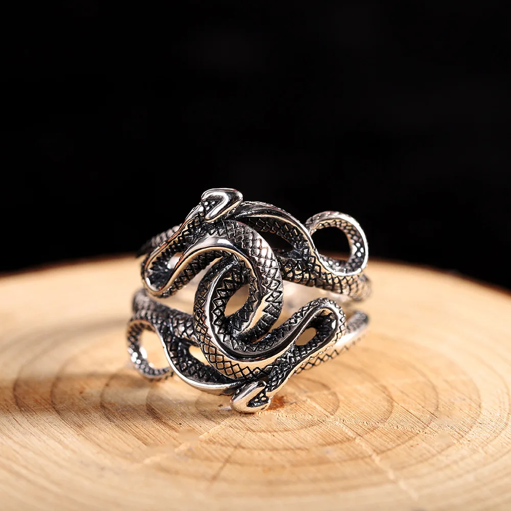 Uglyless Real 925 Sterling Silver Snake Rings para Homens, Joia Animal, Dragão, Legal, Largo, 2 Serpentes, Tailandês, Exagerado