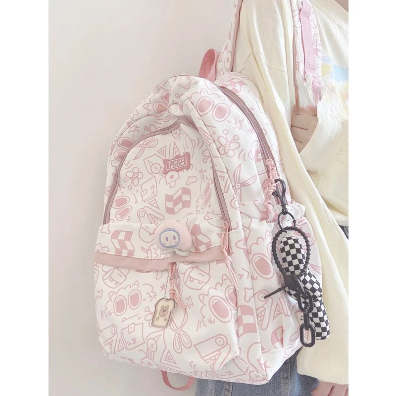 

BOMO Aesthetic Print Womens Backpack Fashion Graffiti Design Harajuku Style High Capacity Backpacks for Ladies Casual Female Bag