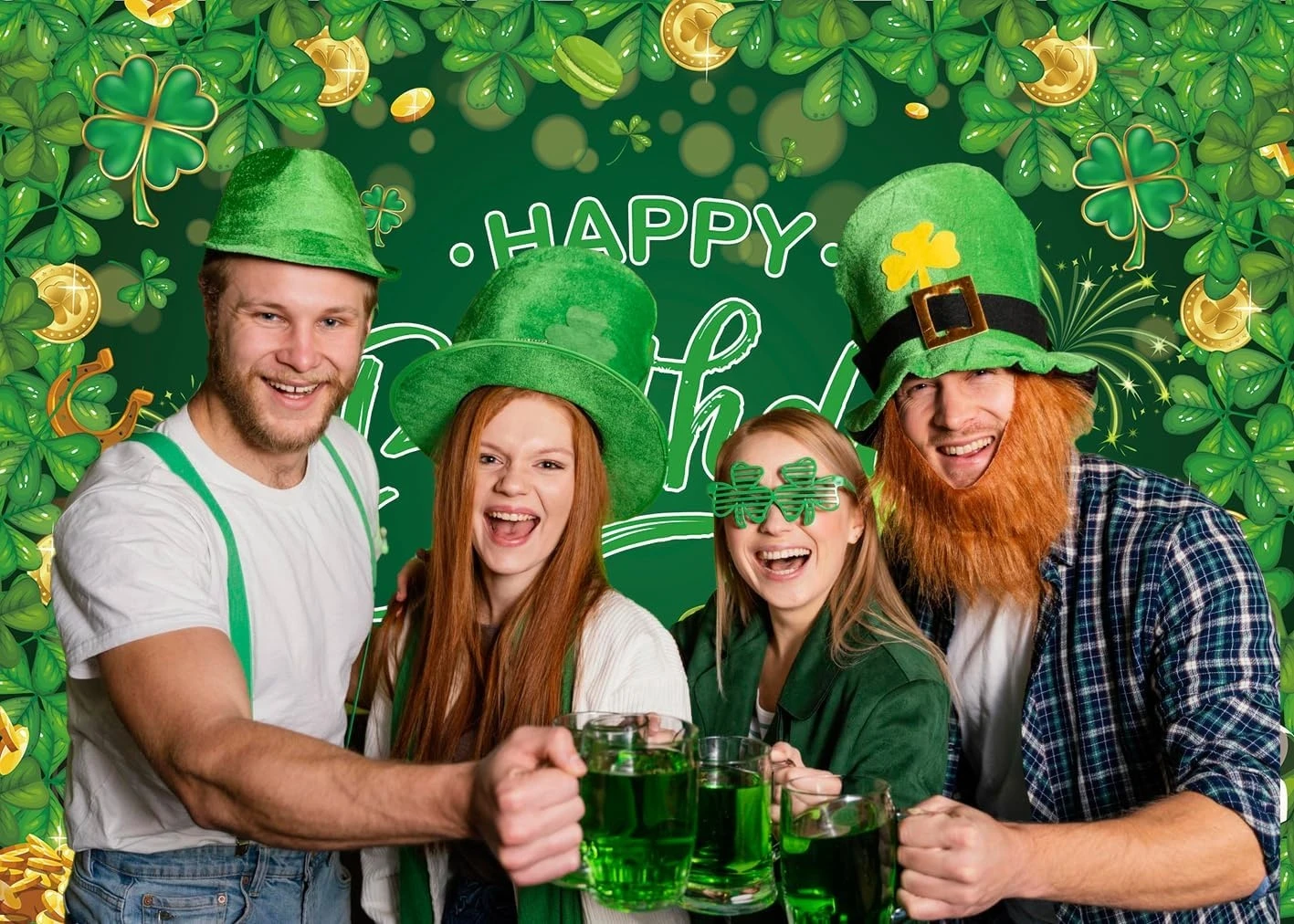 Happy Birthday St Patrick's Day Irish Luck Day Spring Green Shamrock backdrops party supplies Photography Studio Backgrounds