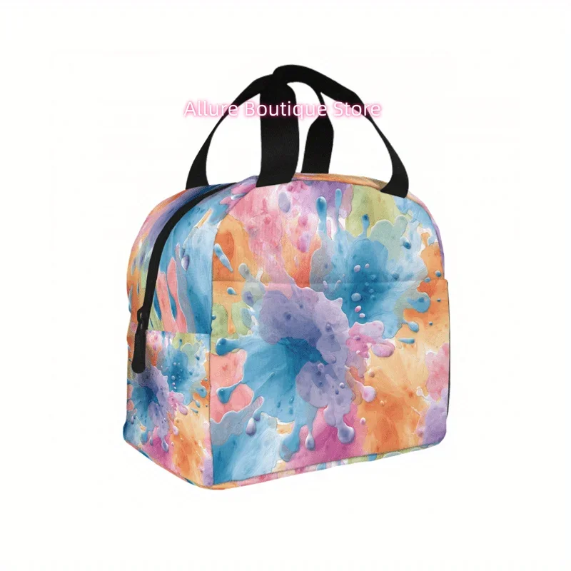 1pc Men's & Women's -Look Lunch Bag - Color-Changing Paint Splash Print (Pink/Purple/Blue/Yellow) Small Square Thermal Handbag,