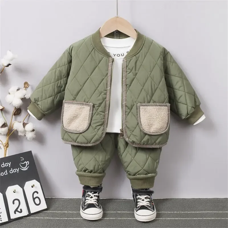 NEW Warm Coat Cute Infant Newborn Kids Girls Solid Clothes Long Pants 2pc/set Outfit Cotton Kids Boys Tracksuit Set 0-4 Years