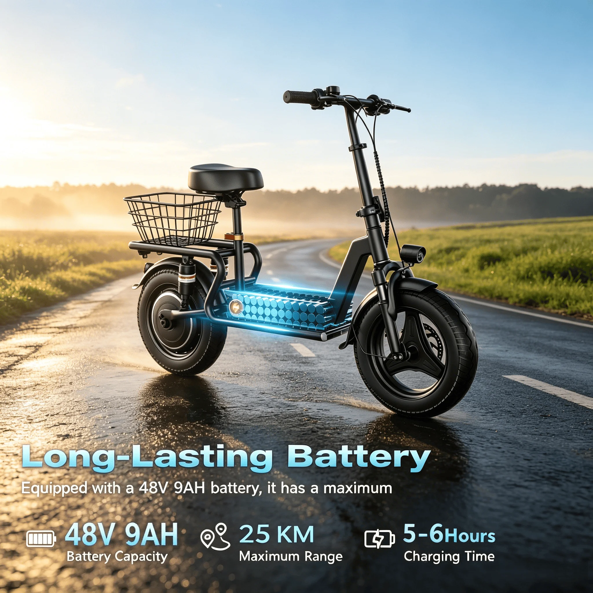 

500W electric scooter featuring a multifunctional LCD dashboard, a high-capacity rear storage box,