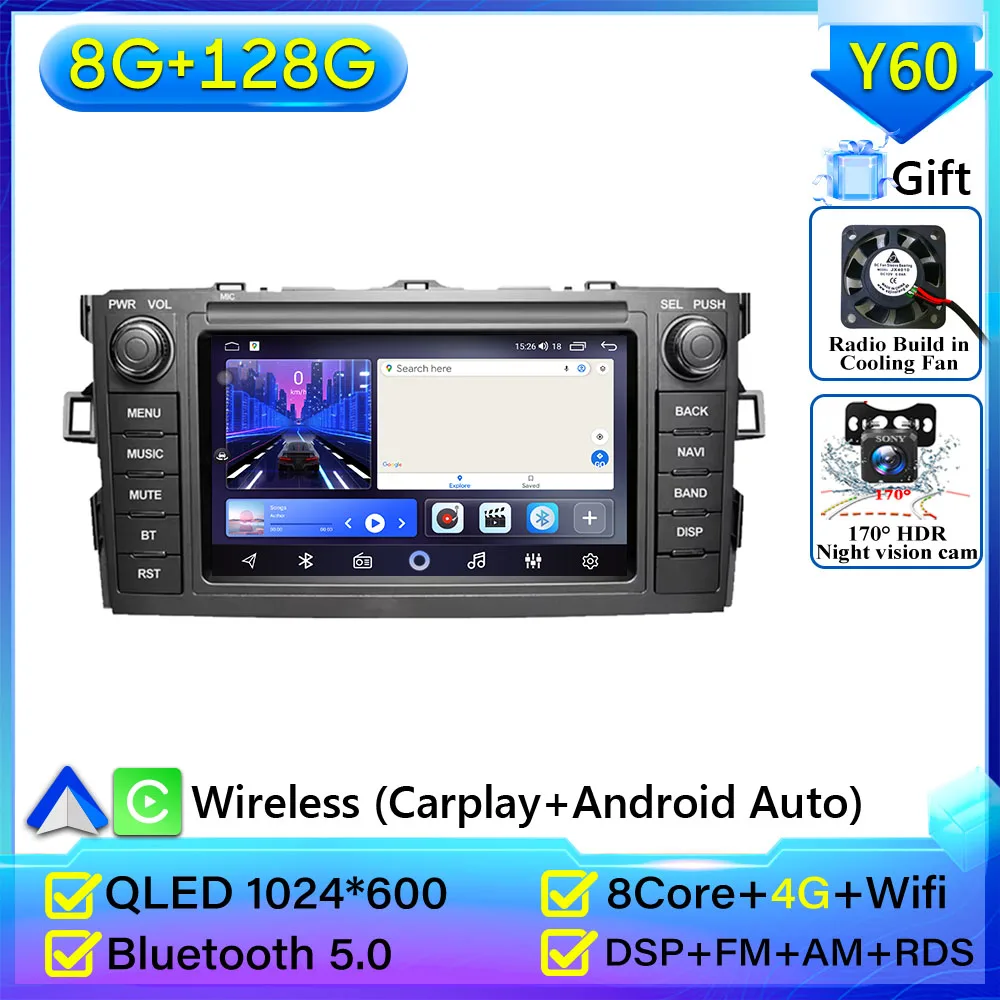 Voor Toyota Auris Corolla 2006-2012 Autoradio Navigatie GPS Android Auto Stereo Scherm Video Carplay Video Geen 2din Video