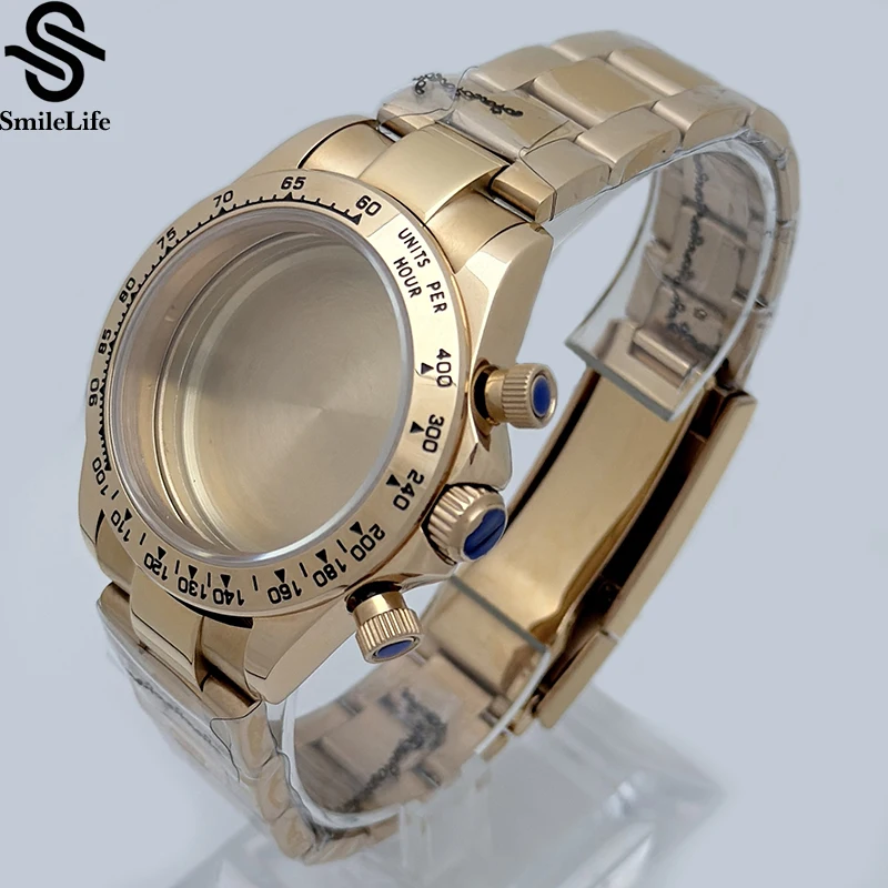 SmileLife VK63 Cassa in oro 39mm Cassa in acciaio inossidabile 316L adatta al movimento al quarzo VK63 Accessori per orologi Cinturino per orologio in acciaio inossidabile