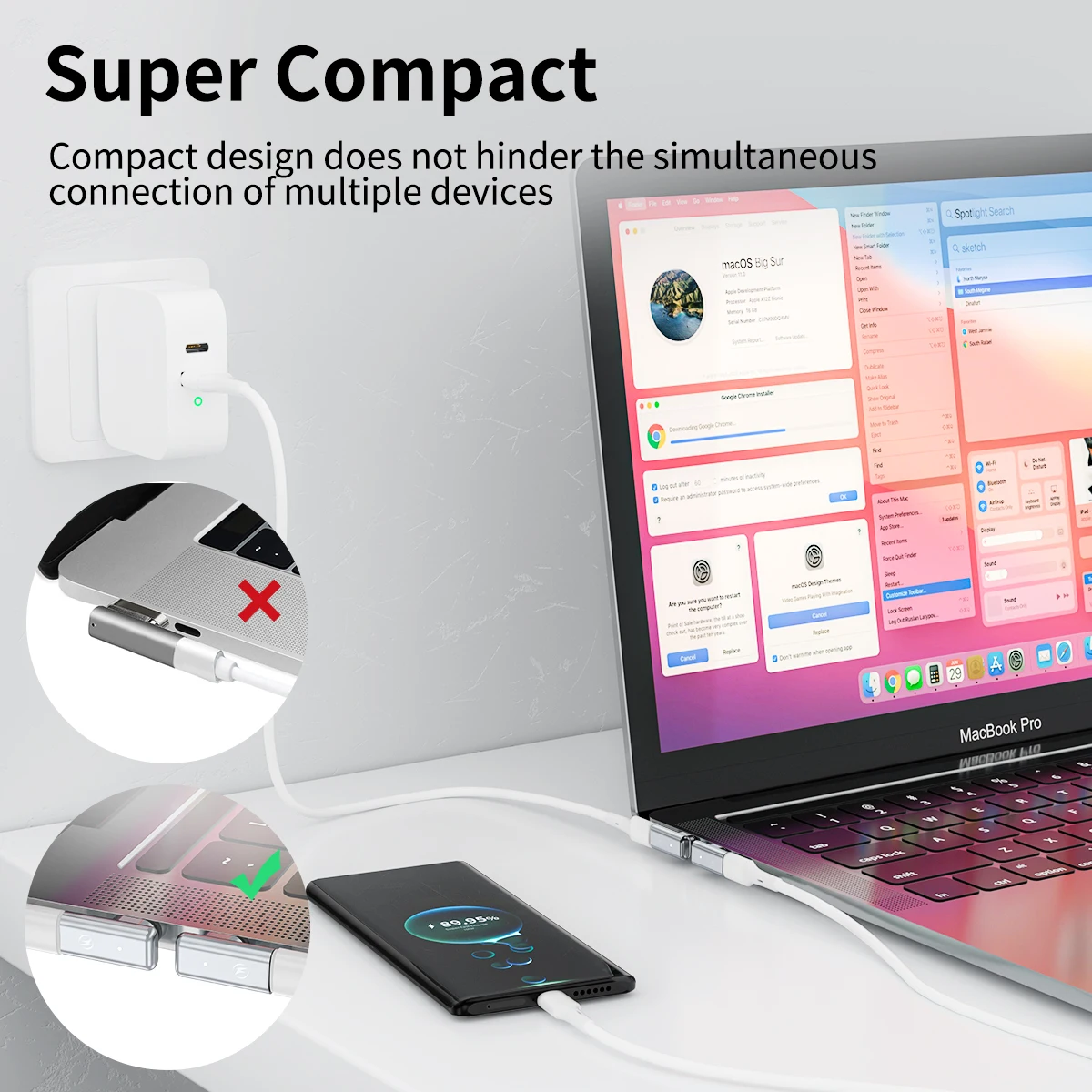 ANMONE 24Pins USB C อะแดปเตอร์ 마그네틱 커넥터 ประเภท C Converter PD 100W Quick Charge สำหรับ MacBook pro สำหรับ Huawei สำหรับ Samsung