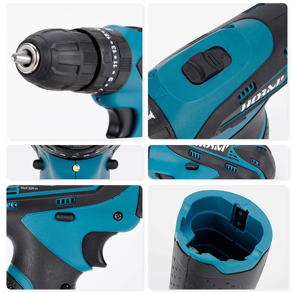 Hormy Electric Impact Drill 32N.m Multi-function Electric Screwdriver Wireless Harmer Drill Power Tool For Makita 12V Battery