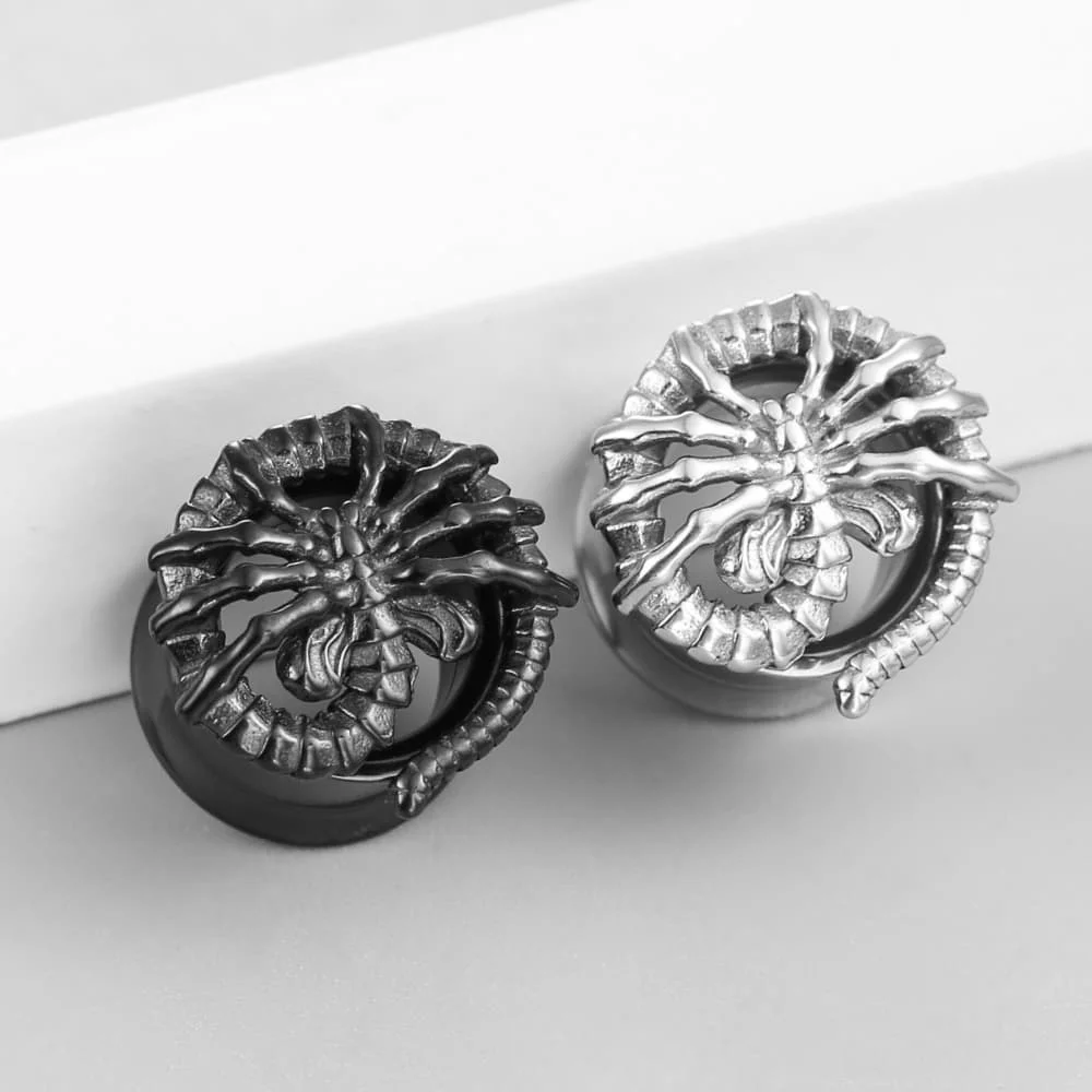 Casvort 2 Stück 316L Edelstahl Ohrstecker Tunnel mit Schraubverschluss Ohrdehner Piercing Körperschmuck im Punk-Stil – Detail 8