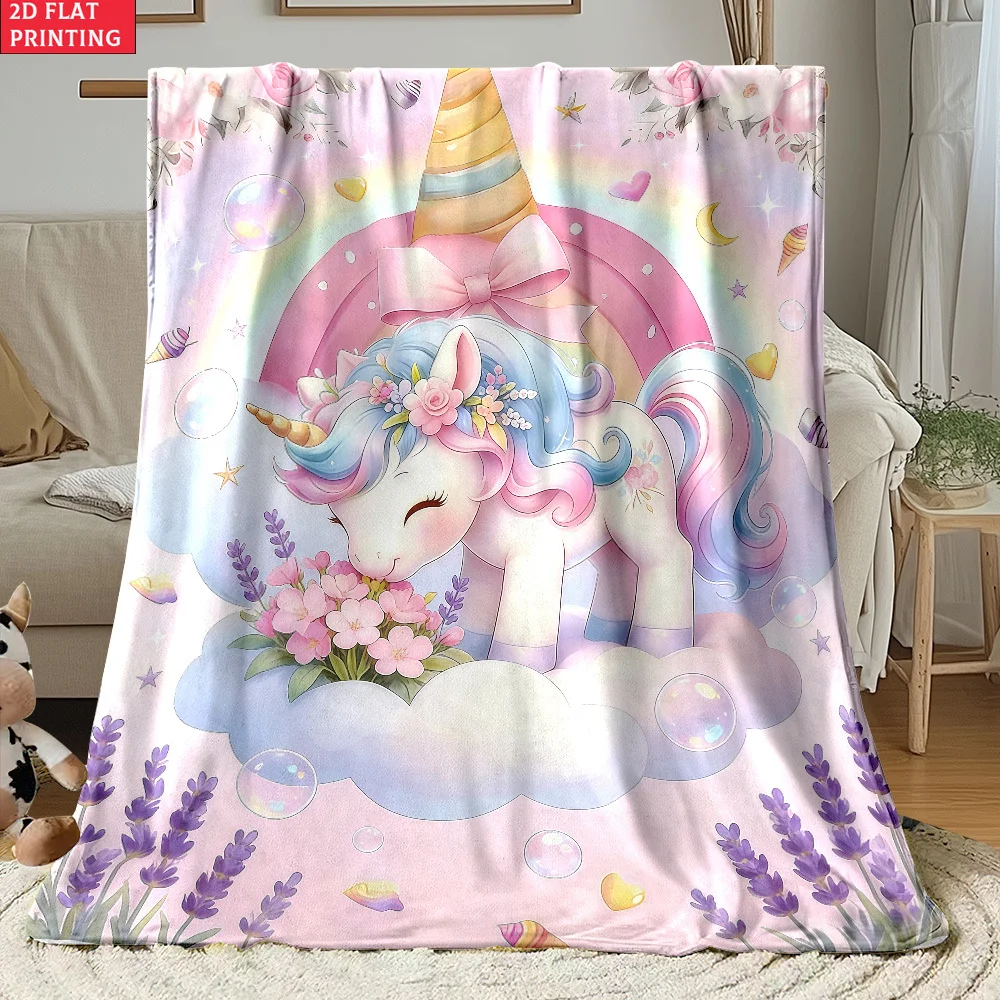 1pc Rainbow Unicorn Outdoor Portable Blanket-Lightweight Home Furnishings Bedding Blanket Suitable for Travel Camping Living Roo