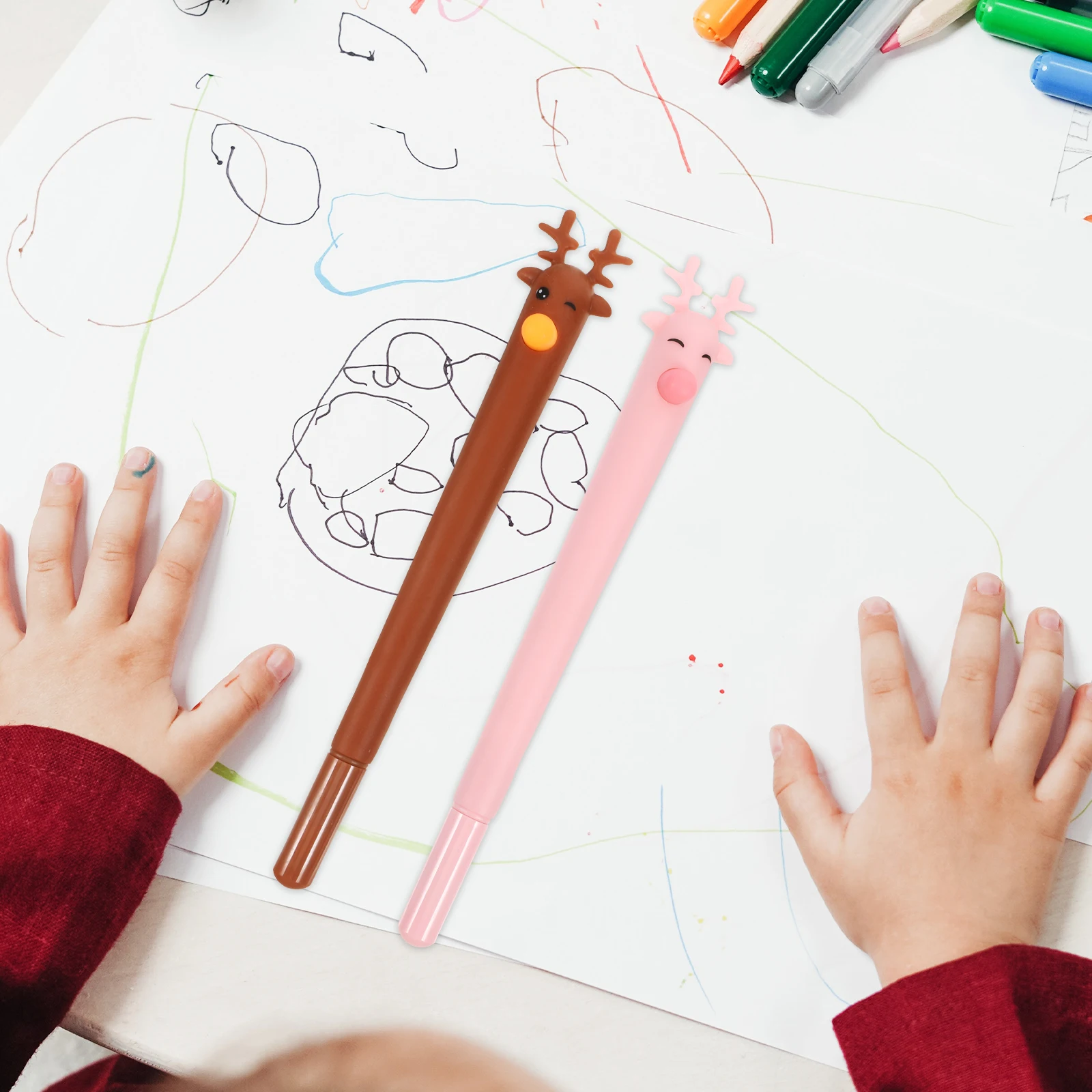 

12Pcs Blue Black Brown Deer Design Ballpoint Pens Smooth Writing Creative Office School Student Gift Fan Design Pen