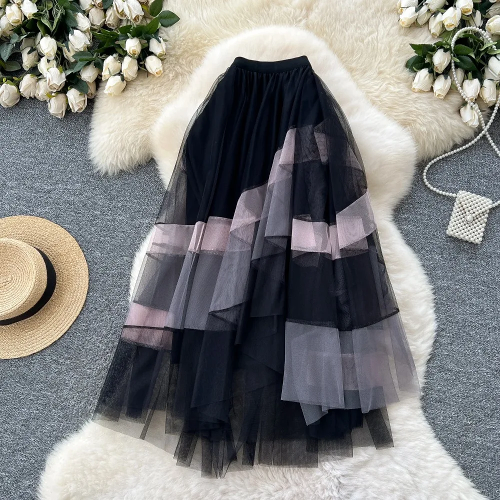

Women Chic asymmetrical Elegant mesh Sexy Skirt High Waist Fashion Vintage Wrap Skirt Summer Clothing