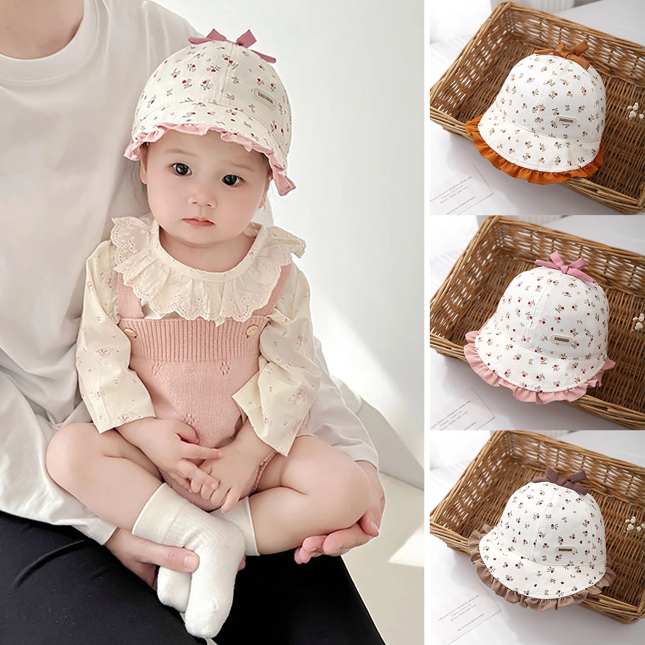 

﻿ Детская панама для девочек с цветами и рюшами, солнцезащитная, с милым бантом, для малышей 5-24 месяцев, для улицы, с широкими полями