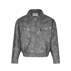 MADEEXTREME Smudged PU Leather Jacket Deconstruction Splicing Cotton-padded Jacket Male Leather