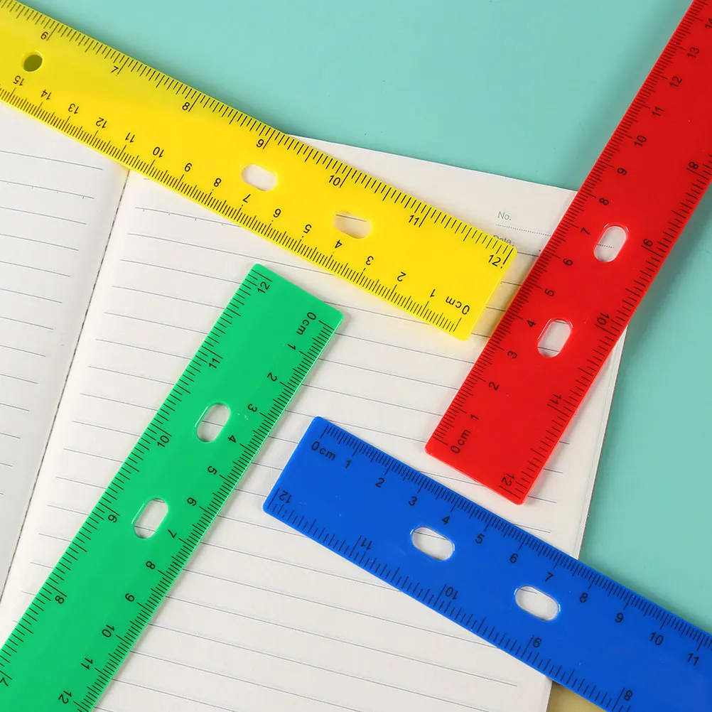 12 Pcs Colorful Plastic Rulers 30cm Student School Supplies Straight Measuring Tools Metric Inch Precision Design Sturdy