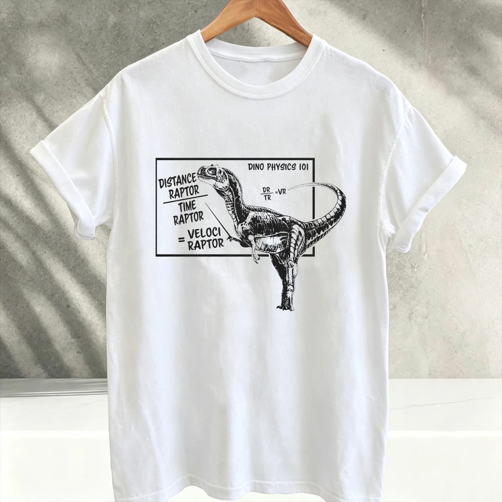 Velociraptor Dinosaur Science Funny Graphic Tshirt Dino Physics Humor Print Unisex Jurassic Dino Lover Casual Cotton Novelty Tee