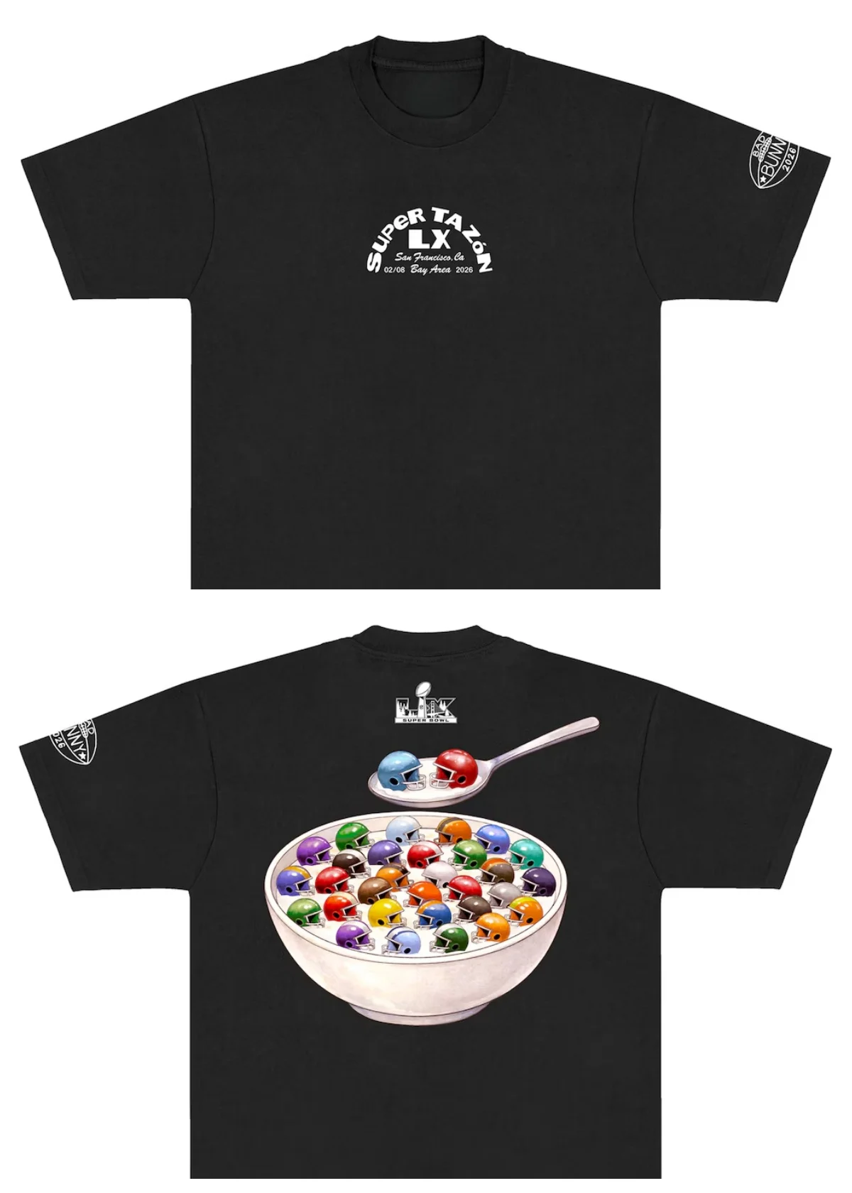

Футболка Bad Bunny X Super Tazón Cereal Bowl для мужчин и женщин, летняя хлопковая одежда, модная повседневная футболка с короткими рукавами, уличная одежда