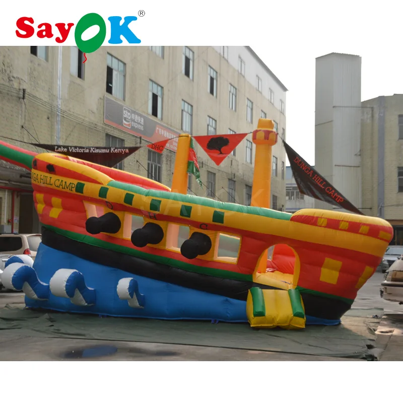 SAYOK 8m Inflatable Children Sea Ship Bounce Slide with Air Blower Inflatable Bouncy Slide for Commercial Playground Park Event