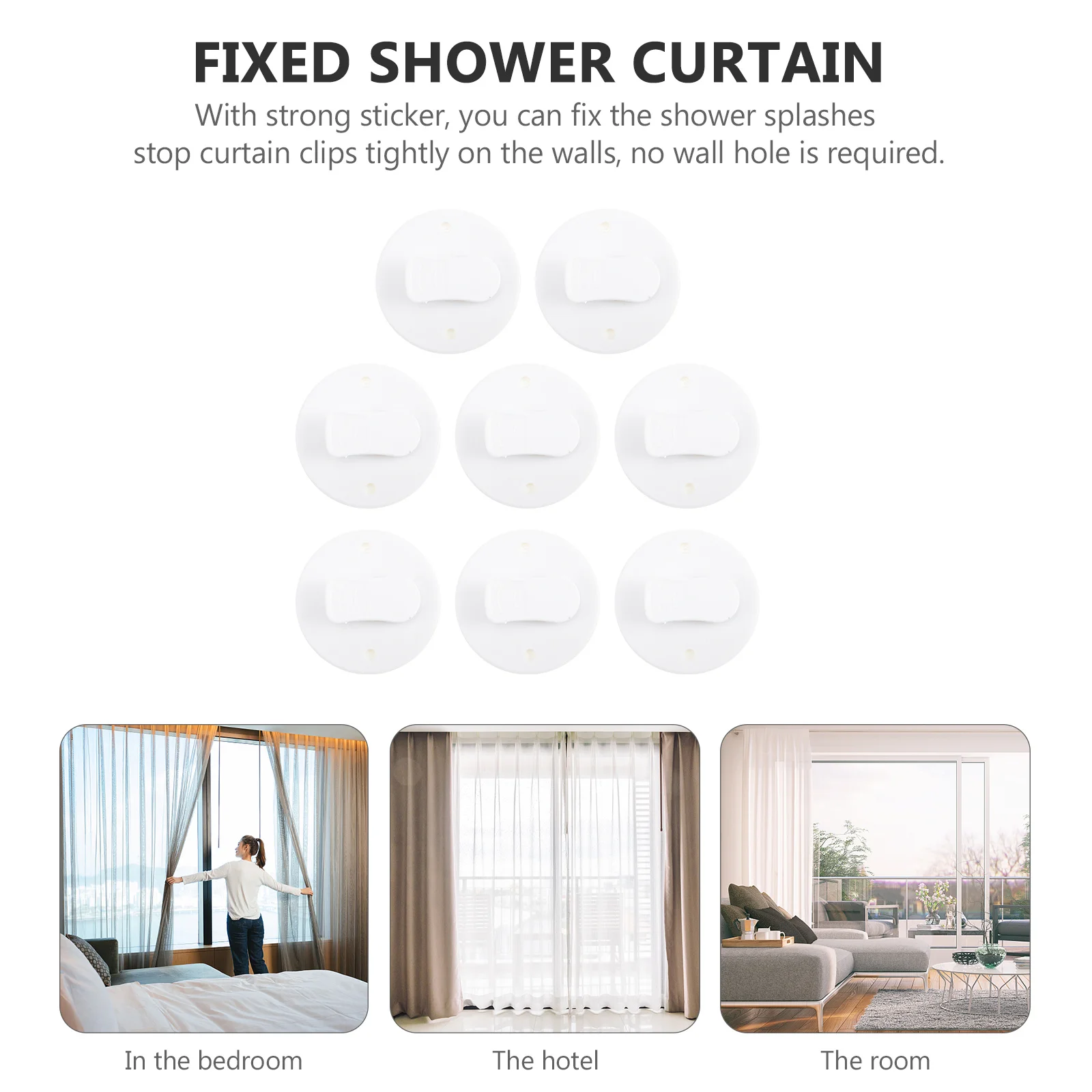 

8pcs Bath Curtain Clips Self Adhesive Shower Curtain Weight Clips No Hole Waterproof Windproof Splashes Stop Bathroom Supplies